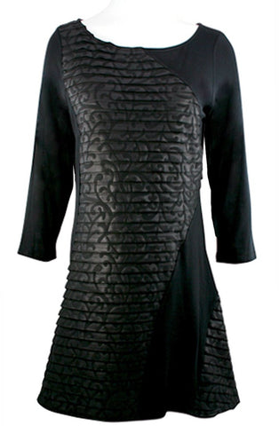 Boho Chic - Black Vines, Long Sleeve Scoop Neck Patchwork Long Tunic - Dress