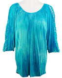 Impulse California - Aqua Venice, Tie Dye Print with Lace Sleeve Accents