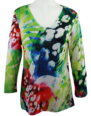 Impulse California - New Bright, 3/4 Sleeve Top with Subtle Rhinestone Accents