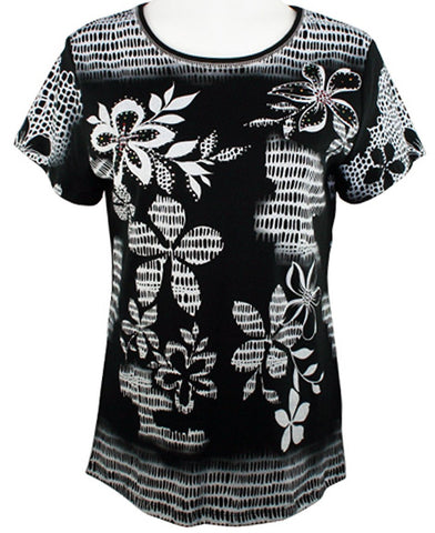 Cactus Fashion - Floral & Pattern, Short Sleeve, Printed Cotton Rhinestone Top
