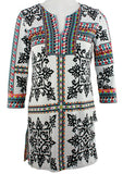 Joyous & Free - Carfino, 3/4 Sleeve Tunic with Split V-Neck Collar & Side Pleats