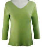 Katina Marie Green Colored 3/4 Sleeve V-Neck Cotton Top
