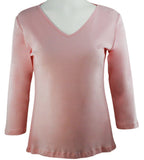 Katina Marie Pink Colored 3/4 Sleeve V-Neck Cotton Top
