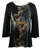Cubism - Geo Looks, Burnout Front Panel Round Neck, 3/4 Bell Sleeve Top