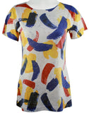 Nally & Millie - Paint Swipes, Lightweight Scoop Neck Short Sleeve Knit Top