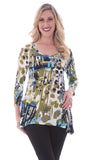 Parsley & Sage - Madeline, 3/4 sleeve, scoop neck tunic with geometric accents