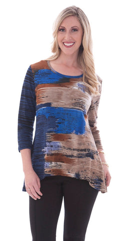 Parsley & Sage - Diane, 3/4 sleeve scoop neck tunic in a multi-colored pattern