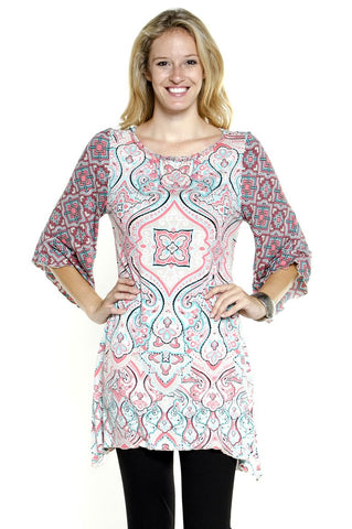 Joyous & Free - TAQ, 3/4 Sleeve Tunic Mini Dress with Scoop Neck Collar