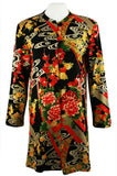Moonlight - Asian Flower Geometric Floral Print Mandarin Collar Elongated Jacket
