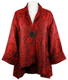 Moonlight - Classic Asian Themed, Sharkbite Hem, Spread Neck Red Print Jacket