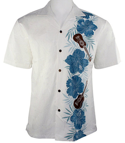 Ky's International Flowers & Ukulele's Fashion Men's Hawaiian Shirt, White