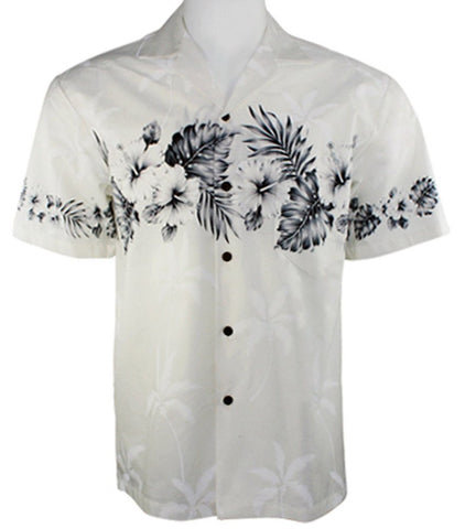 Ky's International Floral Borders Fashion Men's Hawaiian Shirt, White
