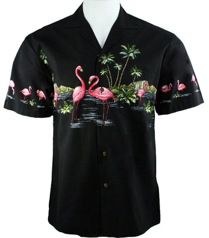 Ky's International Flamingo Border Fashion Men's Hawaiian Shirt, Black