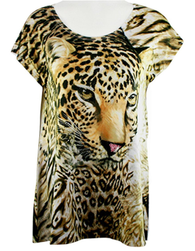 Big Bang Clothing Company- Leopard, Cap Sleeve, Scoop Neck Rhinestone ...