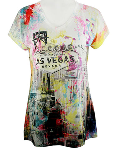 Big Bang Clothing Company - Las Vegas, Short Sleeve, V-Neck Rhinestone Print Top