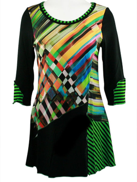 Lior Paris - Checkered Green, 3/4 Sleeve, Scoop Neck, Geometric Print ...