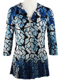 Boho Chic - Blue & White Spots, Partial Zip Front Long Sleeve Fashion Hoodie Top