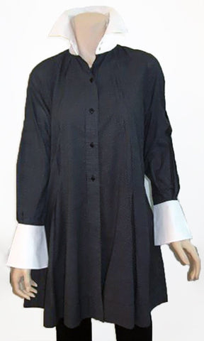 Ravel Fashion Flared Cuffed Sleeve Button Front on Extra Long Black Tunic Top