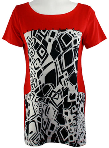 Isabel Clothing - Rectangles, Short Sleeve Fashion Tunic on a Geometric Print