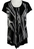Crystal Fashions - Distant Lines, Cap Sleeve Scoop Neck Angled Hem Fashion Tunic