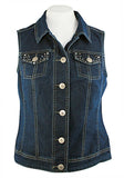 Baccini Button Front Dark Denim Vest, Dual Pockets Accented with Rhinestones