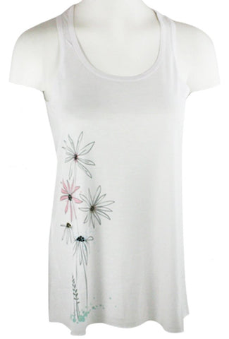 Chi Shee - Tall Flowers, Rhinestone Accents Scoop Neck Sleeveless Print Tank Top
