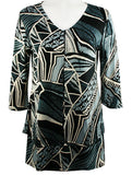 Caribe - Pattern Blocks Print, Double Layered, 3/4 Sleeve, V-Neck Patterned Tunic
