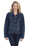 Katina Marie Diamond Crystal Black Denim Jacket Long Sleeve Rhinestone Accents