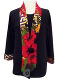 Moonlight - Three Flowers, Kimono Jacket Floral Print Accented Collar & Sleeves