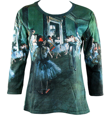 Edgar Degas The Dance Class, 3/4 Sleeve Hand Silk Screened Artistic Top