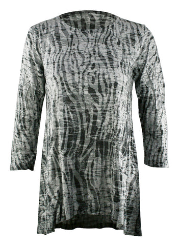 Katina Marie - Heather Grey, 3/4 Sleeve, Crew Neck, Printed Tunic Fashion Top