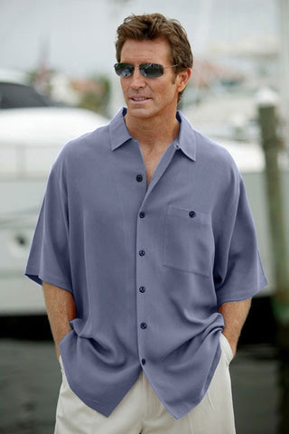 Luau Tropicana Sportswear, Windward Weave Silk Shirt with Coconut Buttons