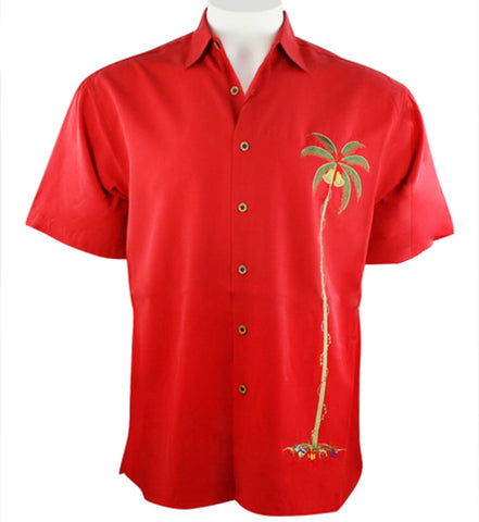 Bamboo Cay - Merry X-Mas Red Single Palm, Holiday Themed Tropical Style Shirt