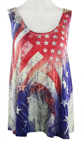 Big Bang Clothing Company - Flair Flag, Sleeveless Scoop Neck Rhinestone Print Top