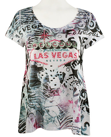 Big Bang Clothing Company - Las Vegas Welcome Short Sleeve Rhinestone Print Top