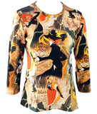 Toulouse Lautrec -  Mixed Lautrec 3/4 Sleeve Hand Silk-Screened Fashion Art Top