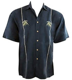 Bamboo Cay Dual Bamboo Tropical Style Navy Blue Background Embroidered Shirt