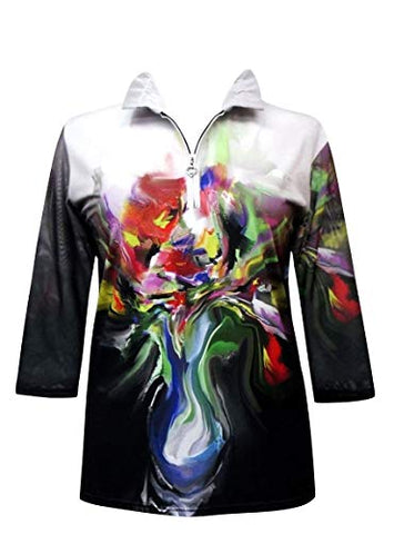 Valentina Signa - Blended Colors, 3/4 Sleeve Zip Front Jacket Rhinestone Highlights