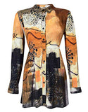 Dolcezza Fashion Script Long Sleeve Button Front Unique Design Colorful Woven Blouse