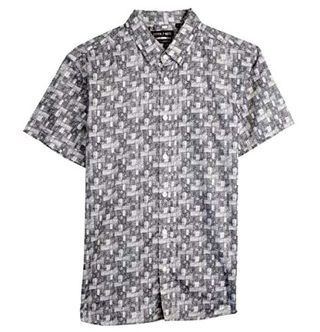 Stitch Note Square Black Print Short Sleeve Button Down Casual Men's Shirt