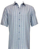 Bassiri - Blue Stripes, Button Front Short Sleeve Square Hem Blue Striped Shirt