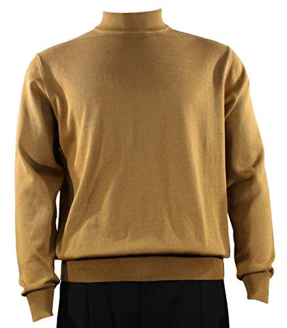 Bassiri Mock Neck, Full Cut, Long Sleeve. Knit Men's Gold Sweater