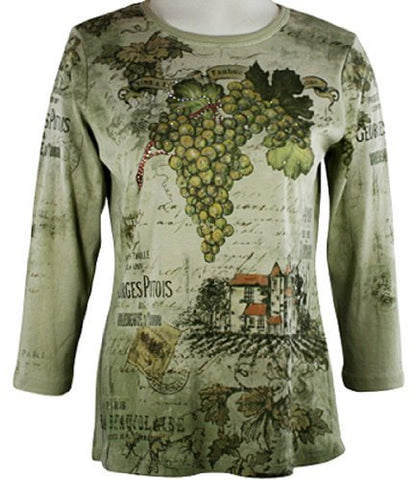 Cactus Fashion - Winery, 3/4 Sleeve, Rhinestone Accents, Cotton Top