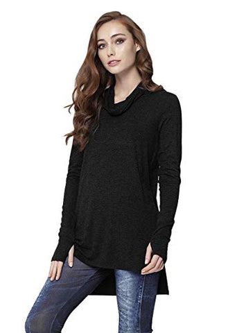 Isle Apparel Navy Tie Dye, Hi-Lo Hem, Long Sleeve, Cowl Neck, Ladies Fashion Tunic Top