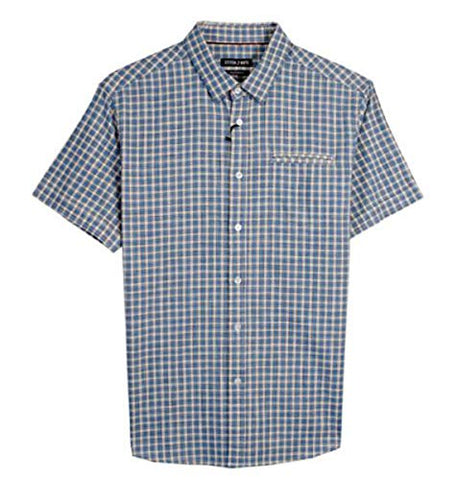 Stitch Note Yarn Dyed Blue Checks Button Down Casual Men's Shirt