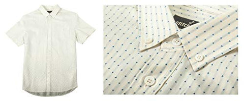 Stitch Note Vintage White Short Sleeve Button Down Casual Men's Shirt