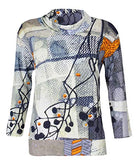 Dolcezza - Abstract Vines, Cowl Neck, Long Sleeve, Artistic Design, Trendy Fashion Top